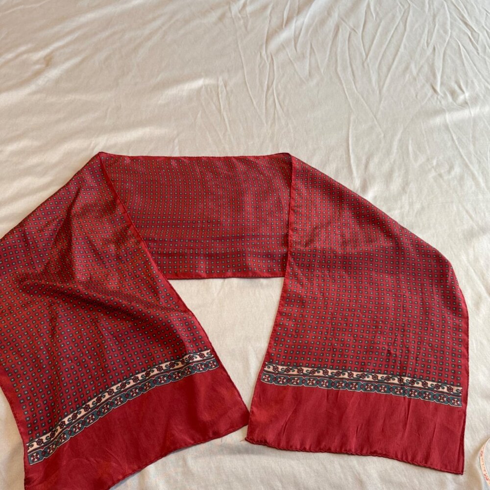 Vintage The Specialty House Red Silk Scarf With Geometric & Floral Patterns